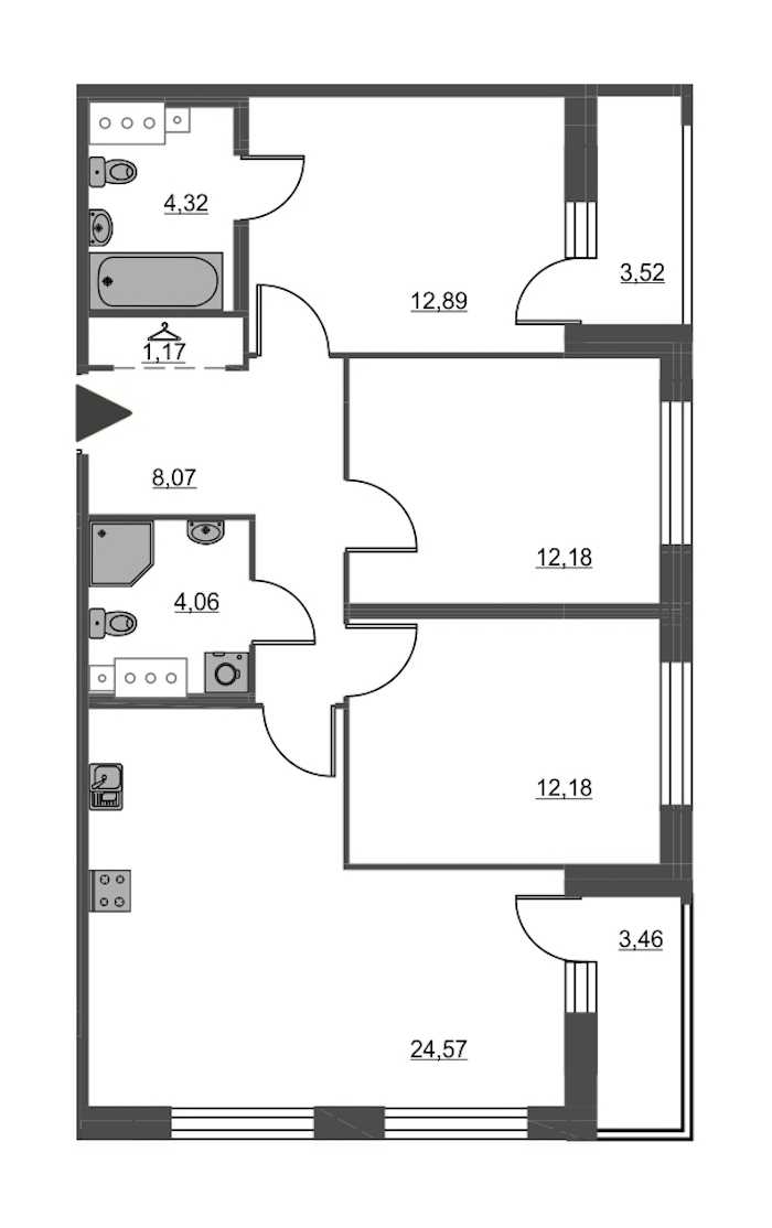 Трехкомнатная квартира в : площадь 79.44 м2 , этаж: 6 – купить в Санкт-Петербурге